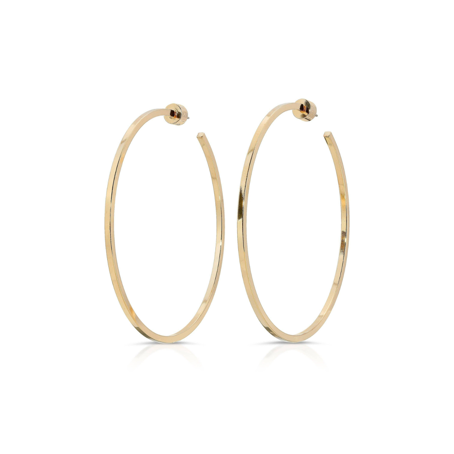 Gold square-wire hoop earrings, 2.5 in, oval wire frame