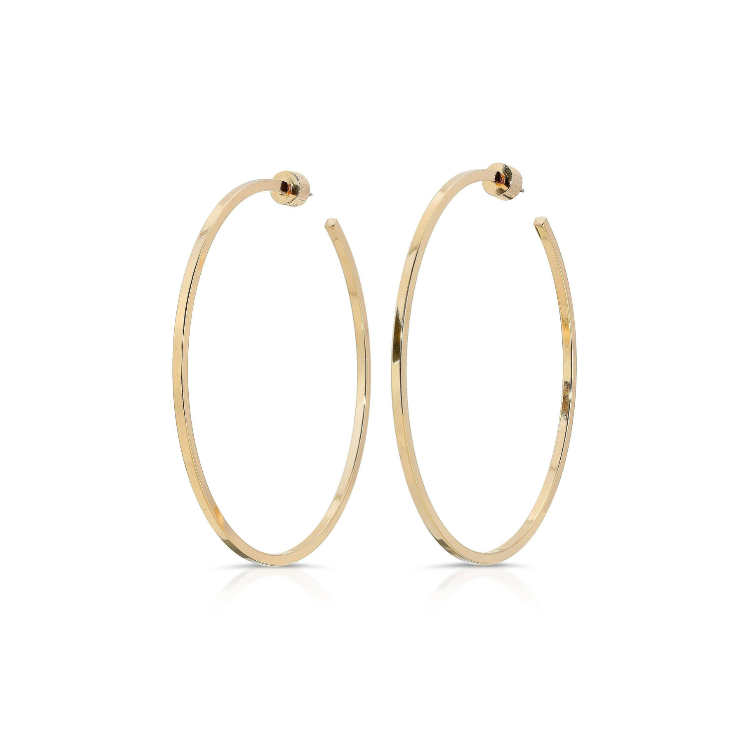 Gold square-wire hoop earrings, 2.5 in, oval wire frame