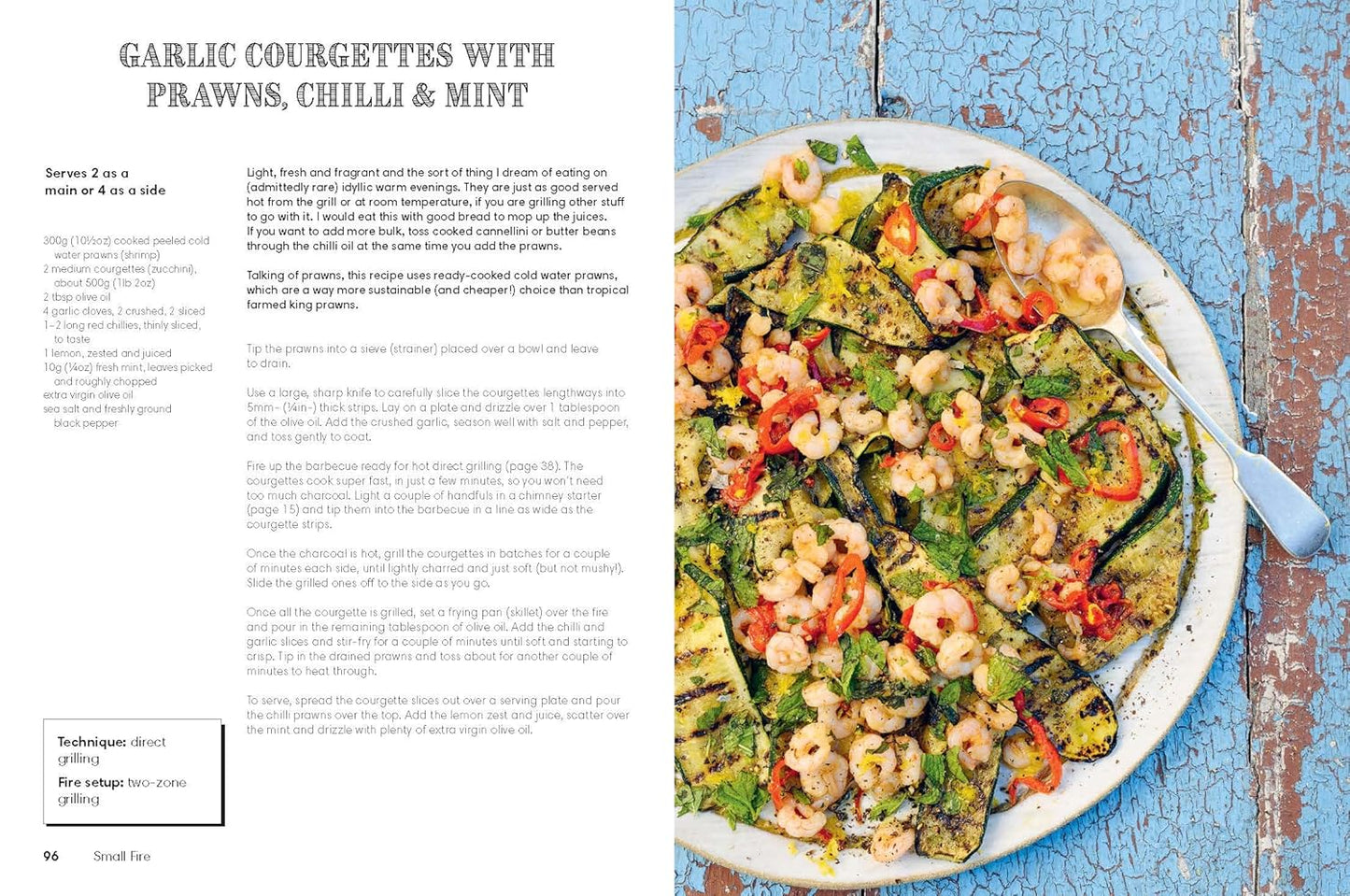 Garlic courgettes recipe page with a plated dish photo and surrounding text