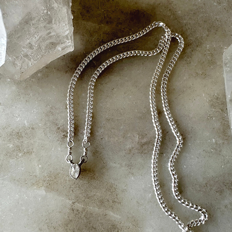 Sterling silver chain necklace with single heart-shaped polki diamond pendant