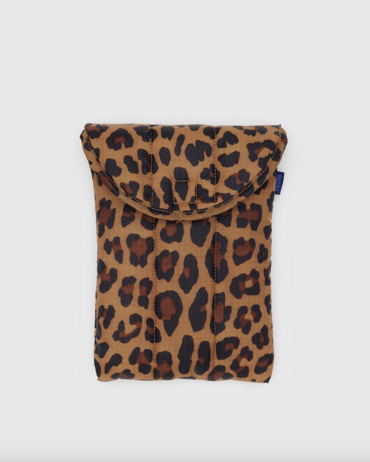 8-inch puffy tablet sleeve in brown leopard print with flap pocket