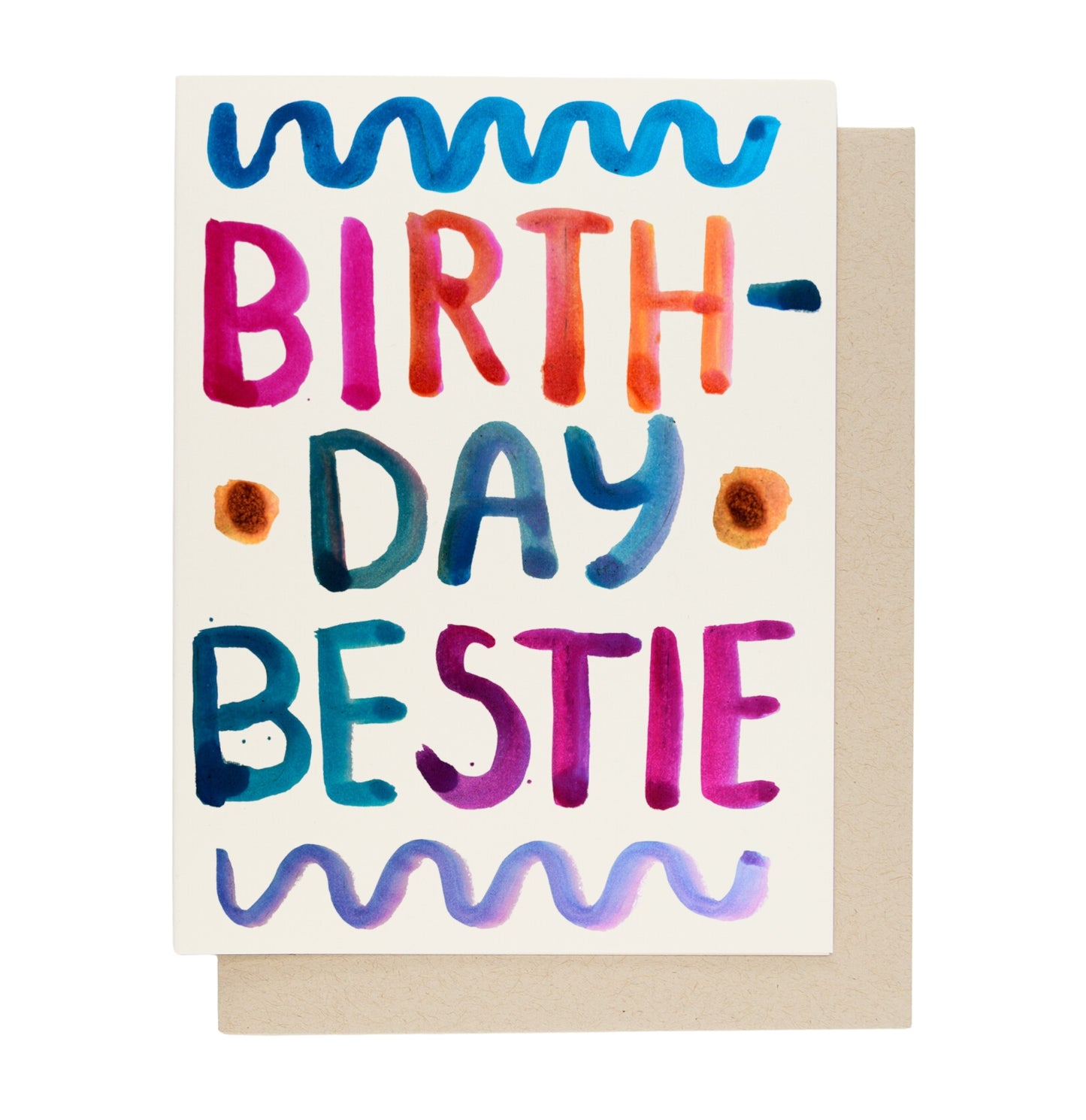 Colorful handwritten birthday bestie greeting card with wavy lettering