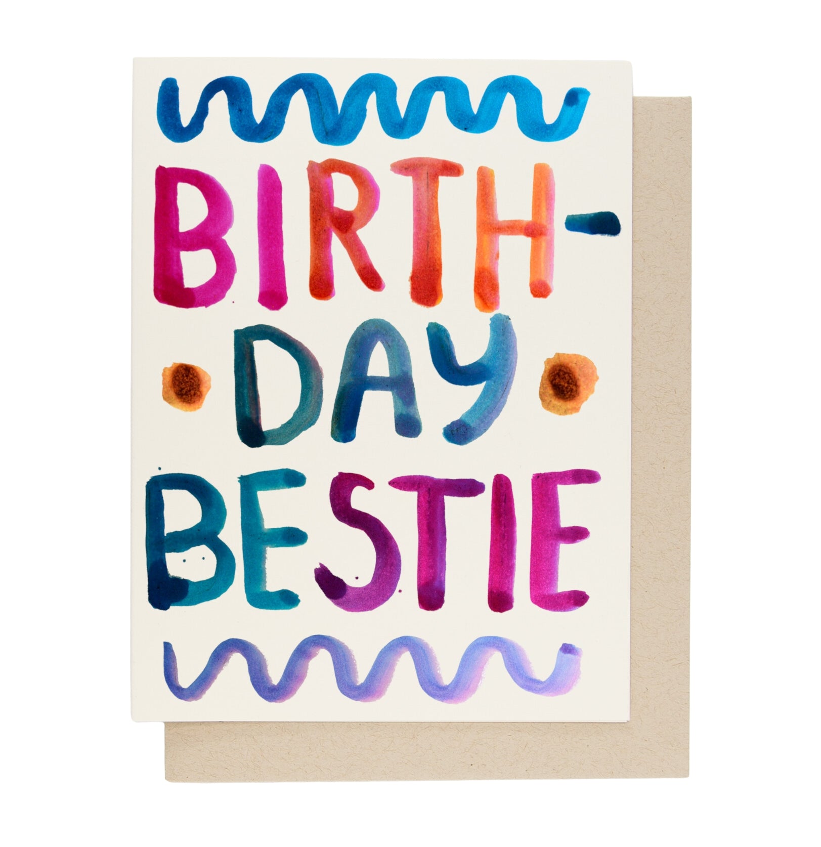 Colorful handwritten birthday bestie greeting card with wavy lettering