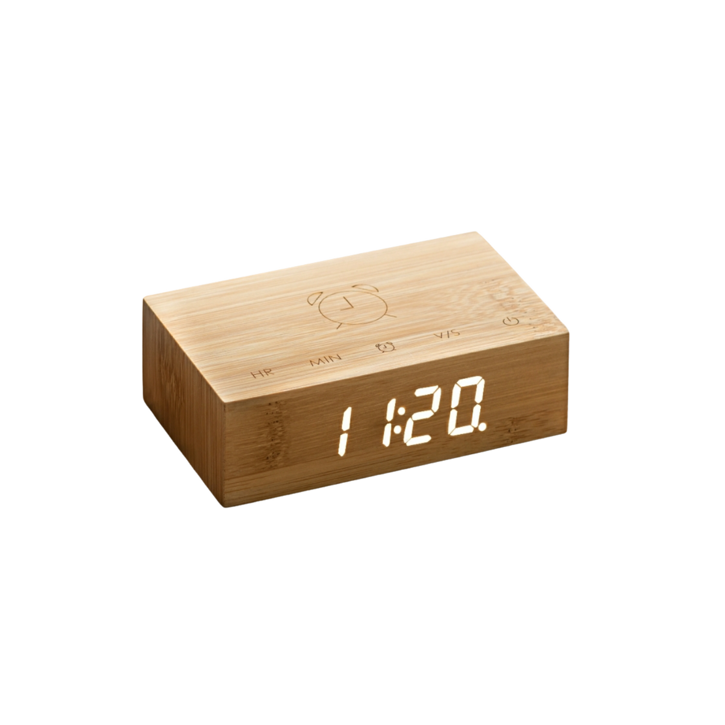 Light wood Flip Click Clock block with white LED digits on the front display