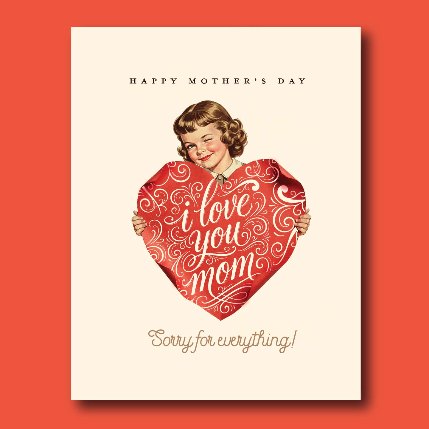 Mother's Day card with 'Happy Mother's Day' and red heart 'Love you Mom'