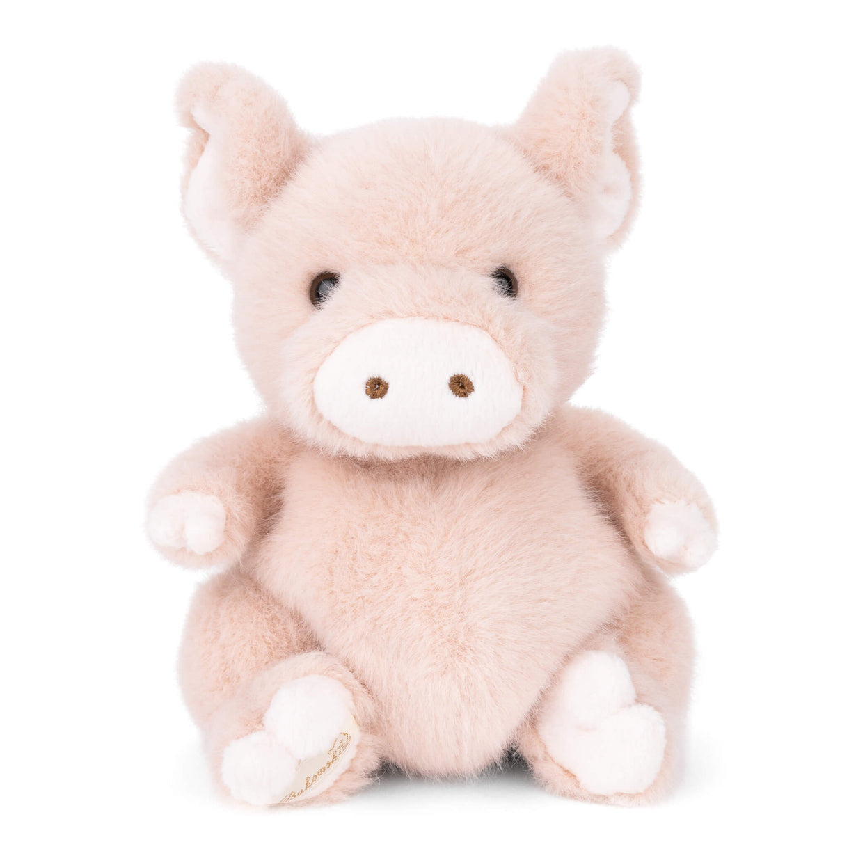 Light pink plush pig toy with round snout and embroidered eyes and ears