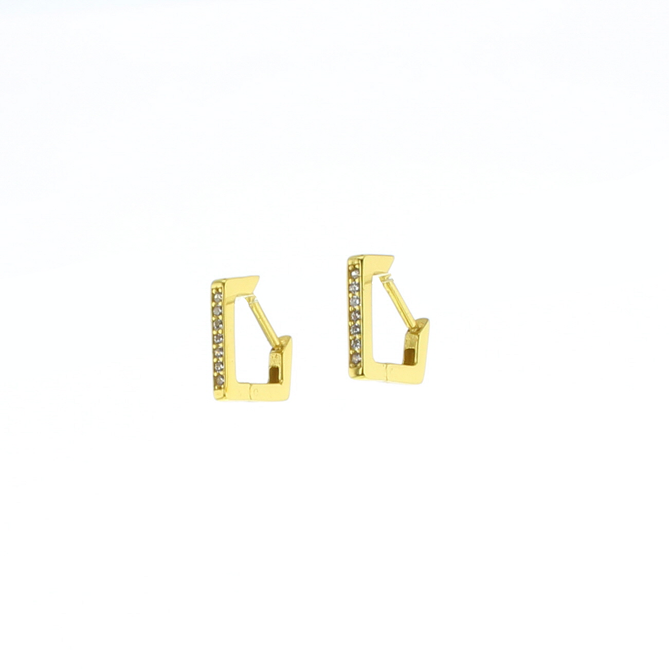 Gold hoop earrings with small clear stones on the front