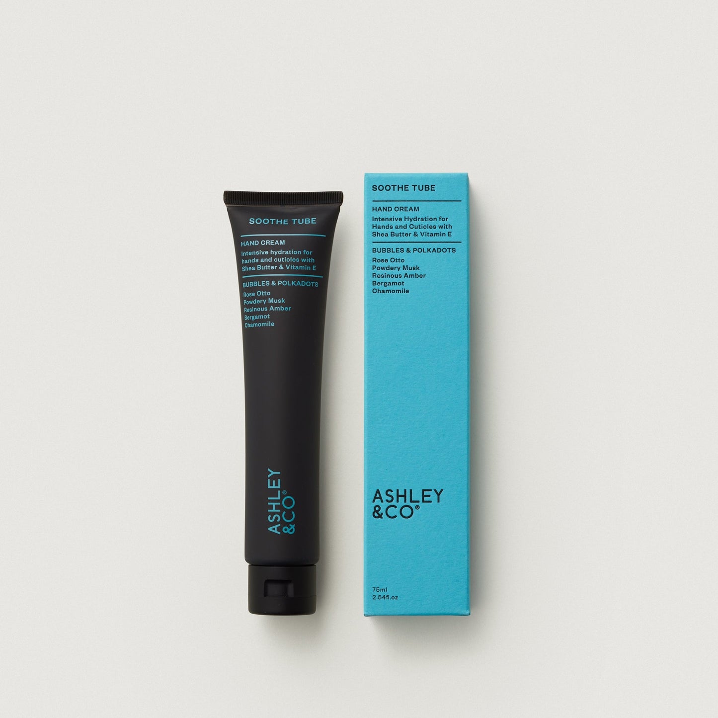 Soothe Tube hand cream lotion, dark squeeze tube with blue box