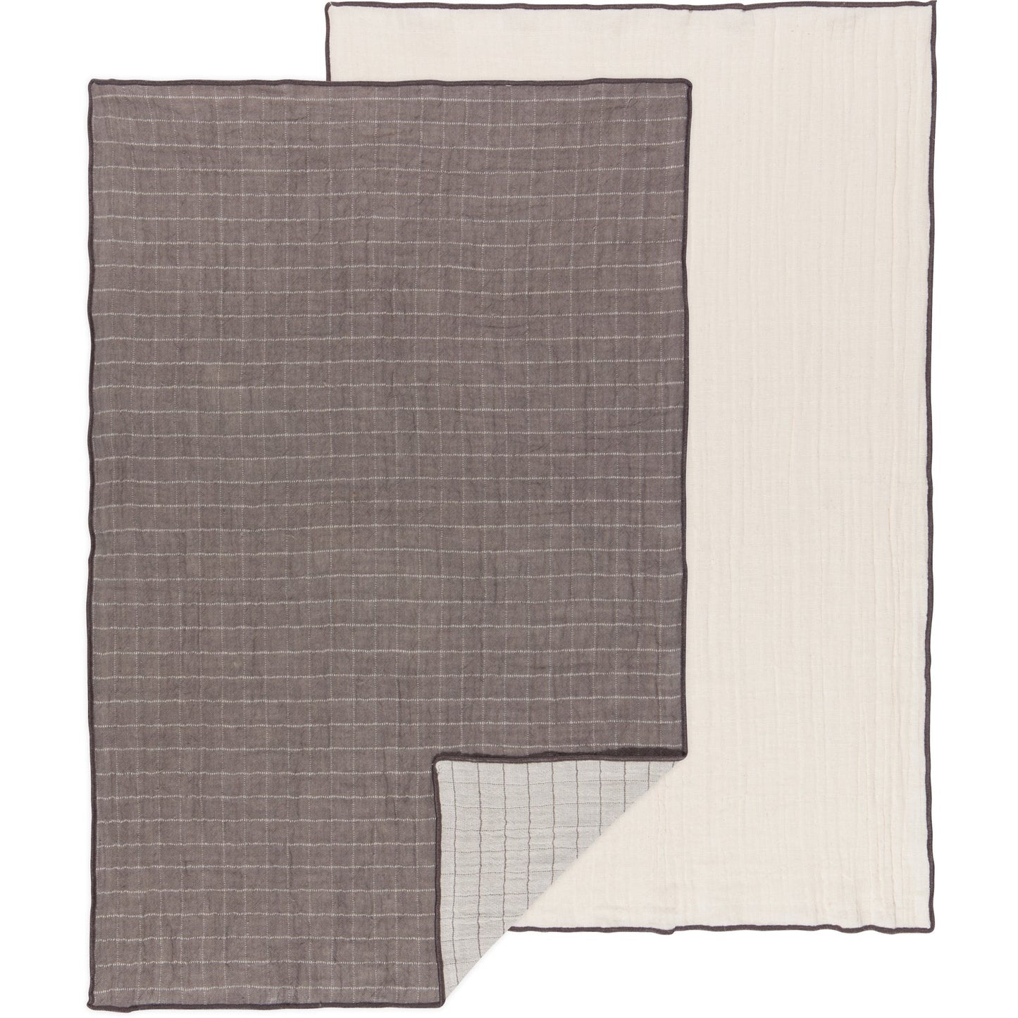 Double-weave dish towel set of two, one dark charcoal and one light cream rectangle