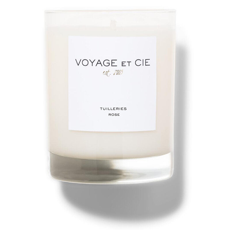 Highball 14oz candle in clear glass labeled Tuileries Rose
