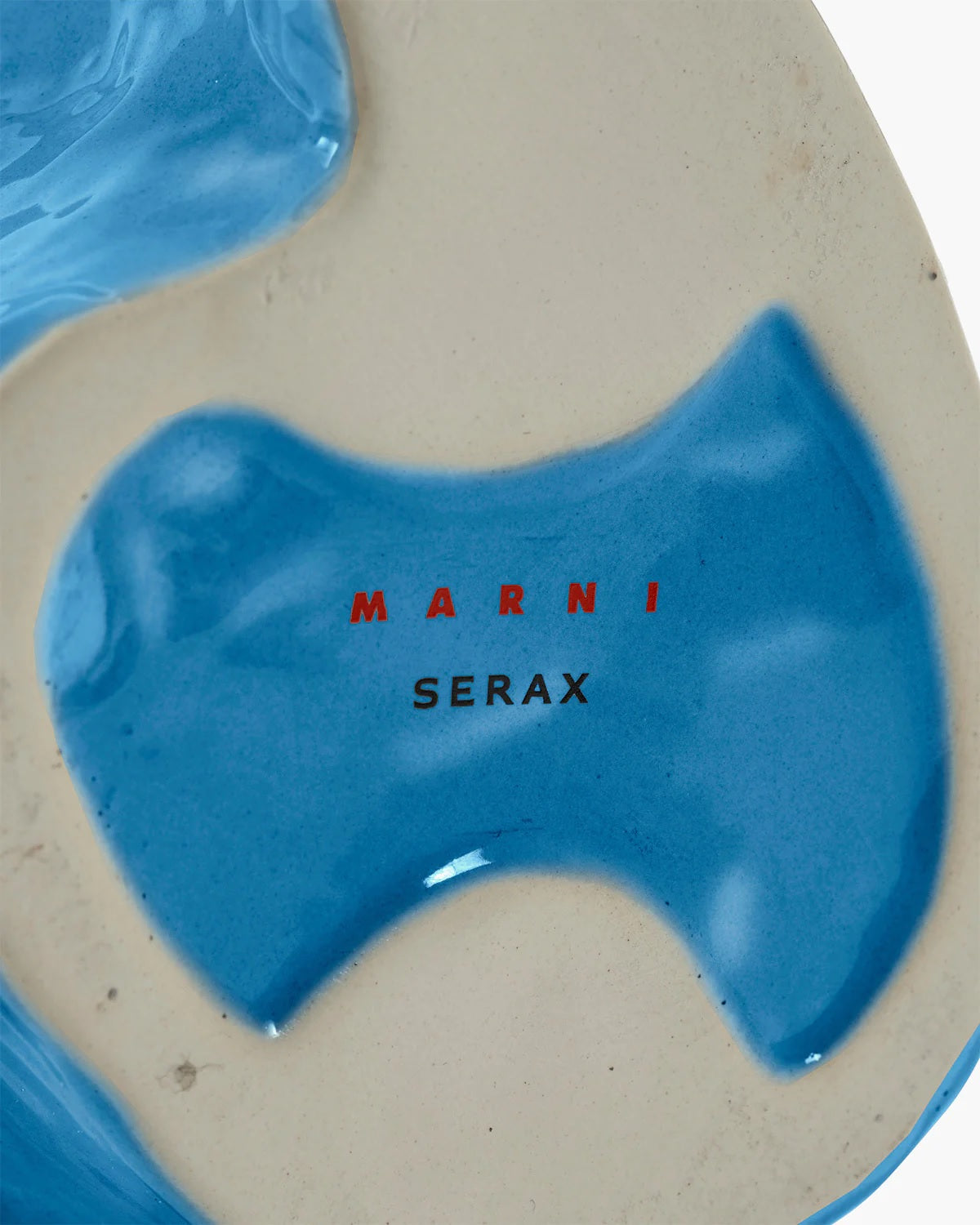 Glazed blue owl vase base with "MARINI SERAX" stamp