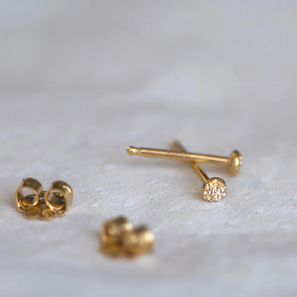 Fleck gold vermeil diamond-dusted round stud earrings with posts and backs