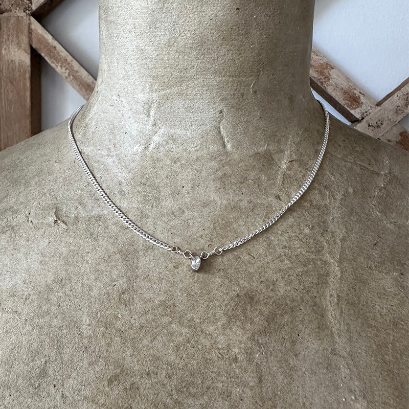 Sterling silver choker necklace with heart polki diamond pendant at center