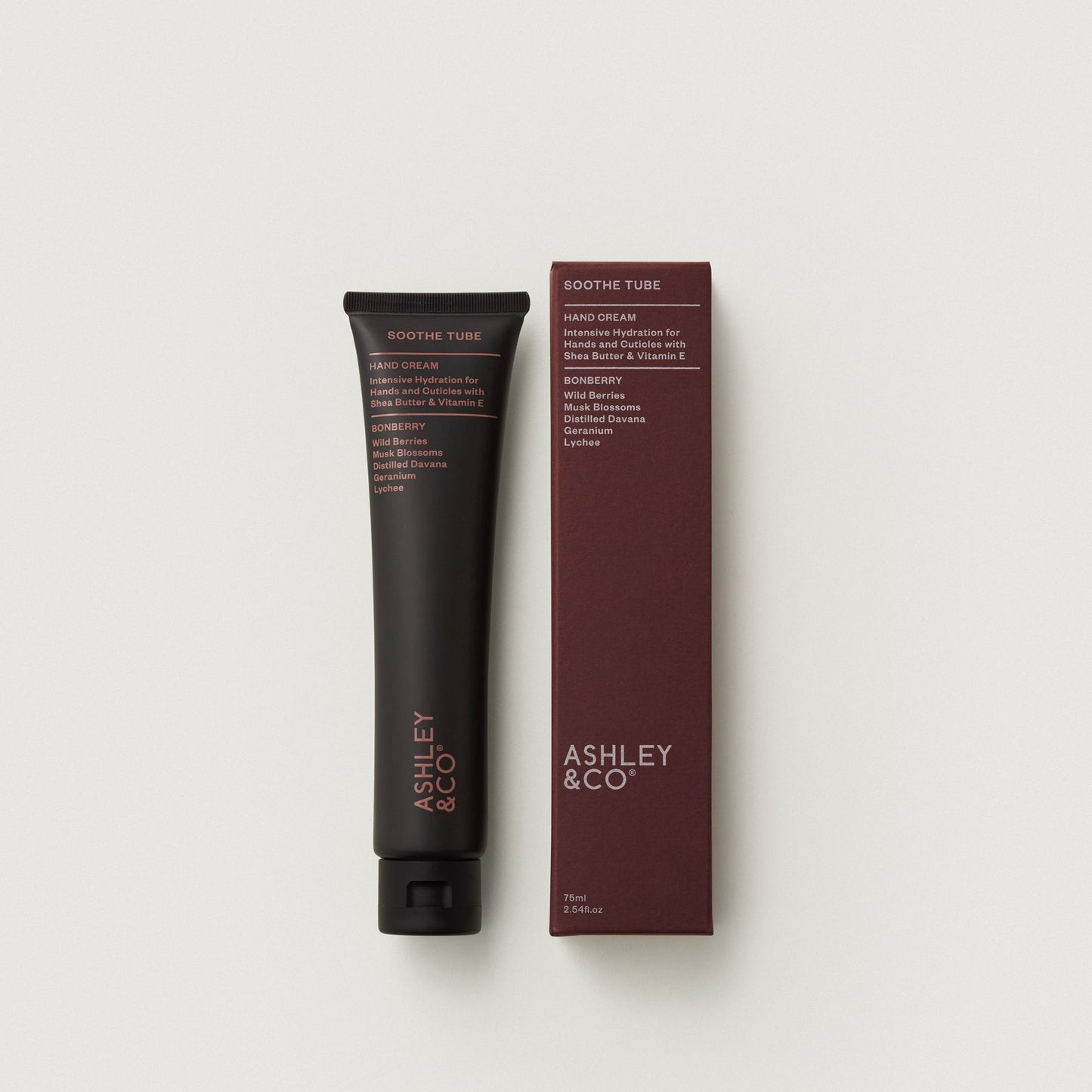 Soothe Tube hand cream lotion, dark tube with maroon box