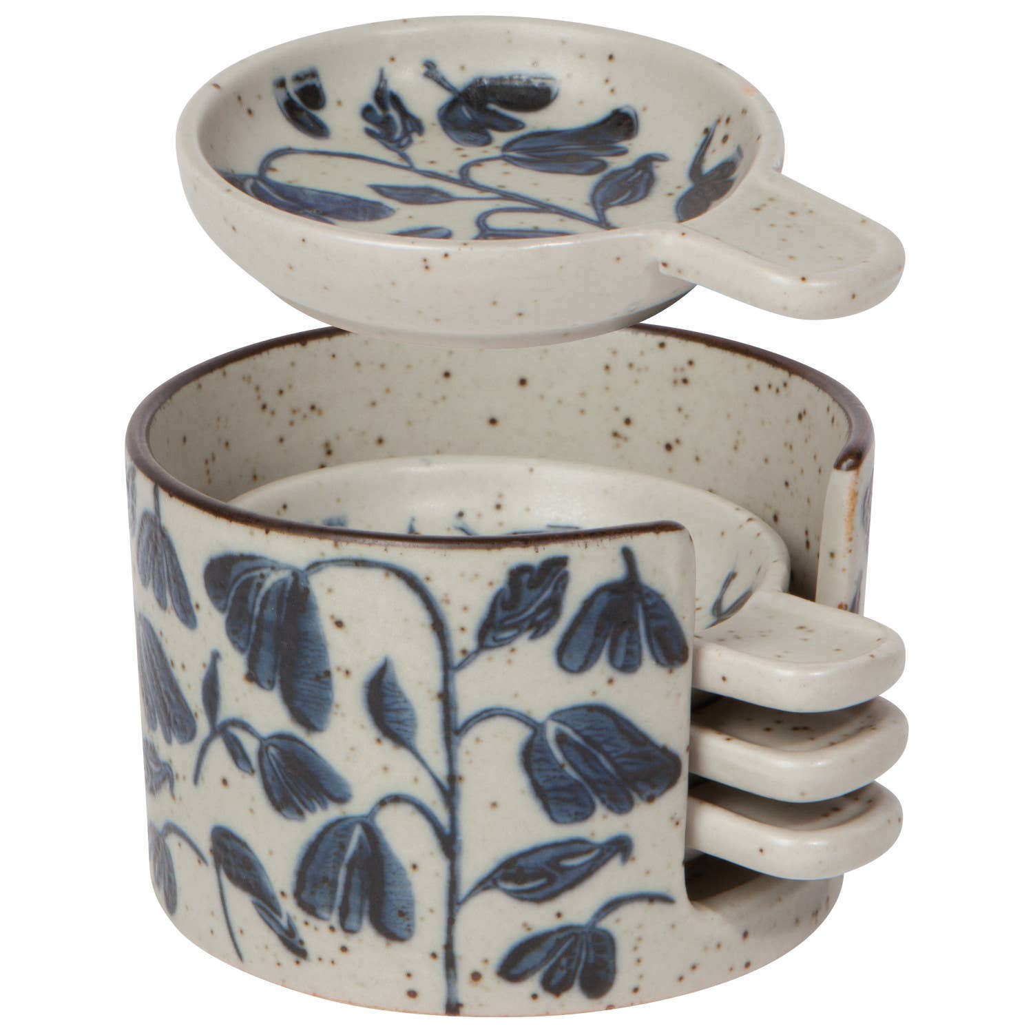 Amuse bouche plates (set of 4): off-white ceramic with blue posy floral, stack view