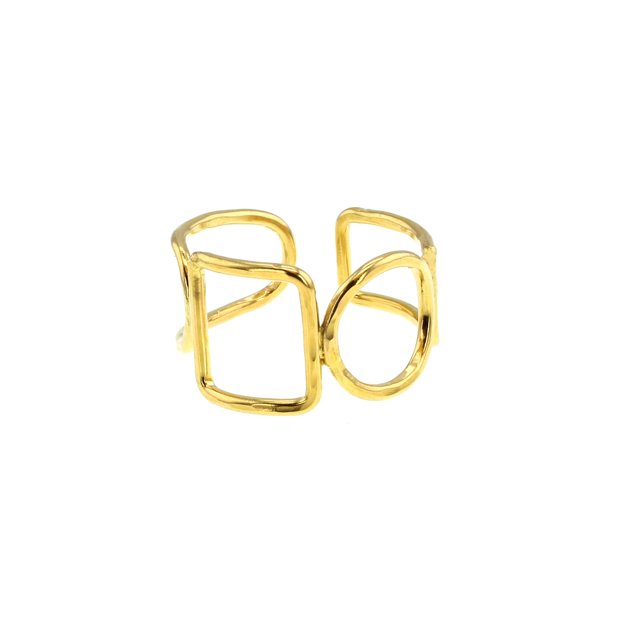 Gold vermeil open-frame square and oval double ring