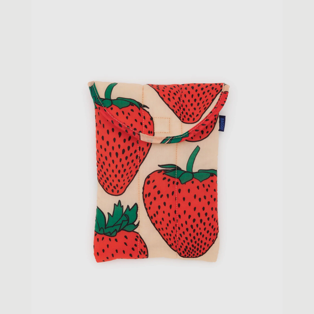 8-inch puffy tablet sleeve in cream with strawberry print and top flap