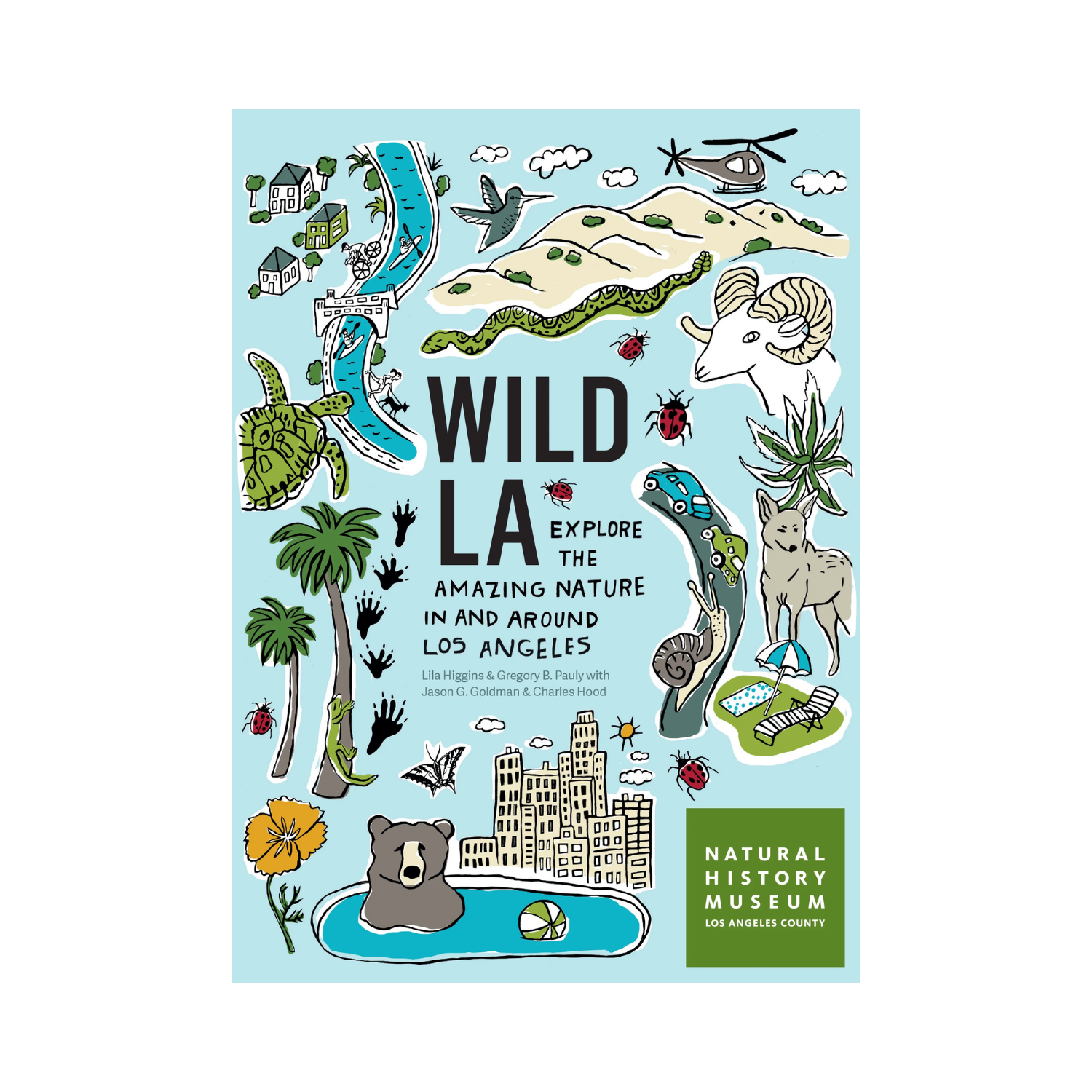 Wild LA book cover with nature illustrations and Natural History Museum badge