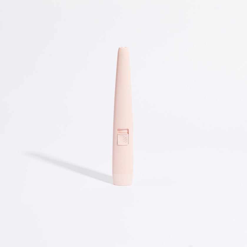 Pink USB rechargeable lighter with cylindrical body and charging window panel