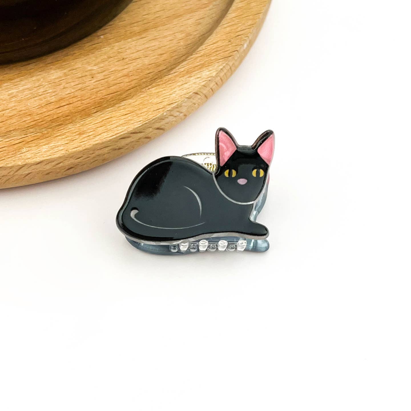 Mini cat hair claw with black cat face and rhinestone trim