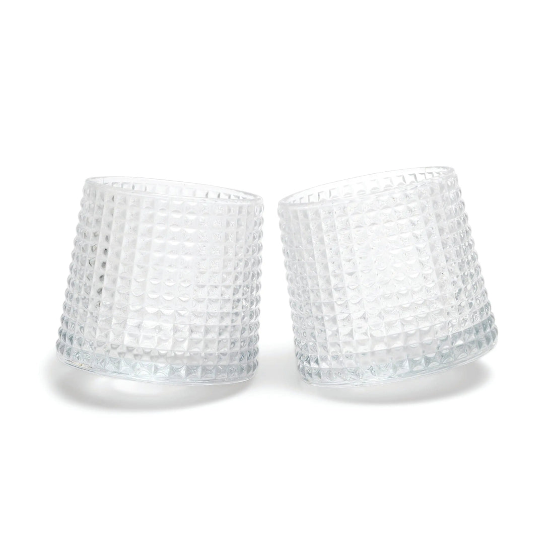 Set of 2 textured rocks glasses, clear with raised bubble pattern