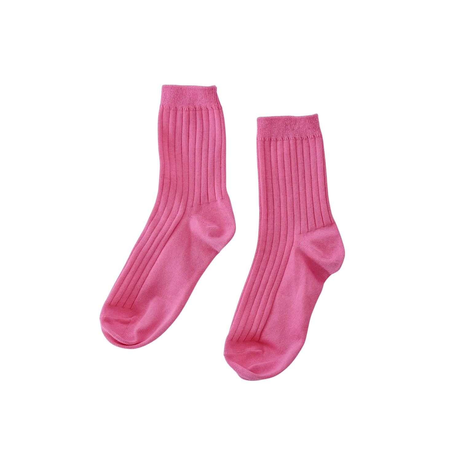 Mercerized ribbed cotton crew socks in bright pink