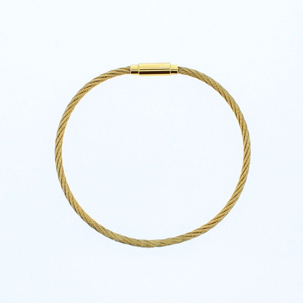 Gold braided charm bangle bracelet with a slim bar clasp detail