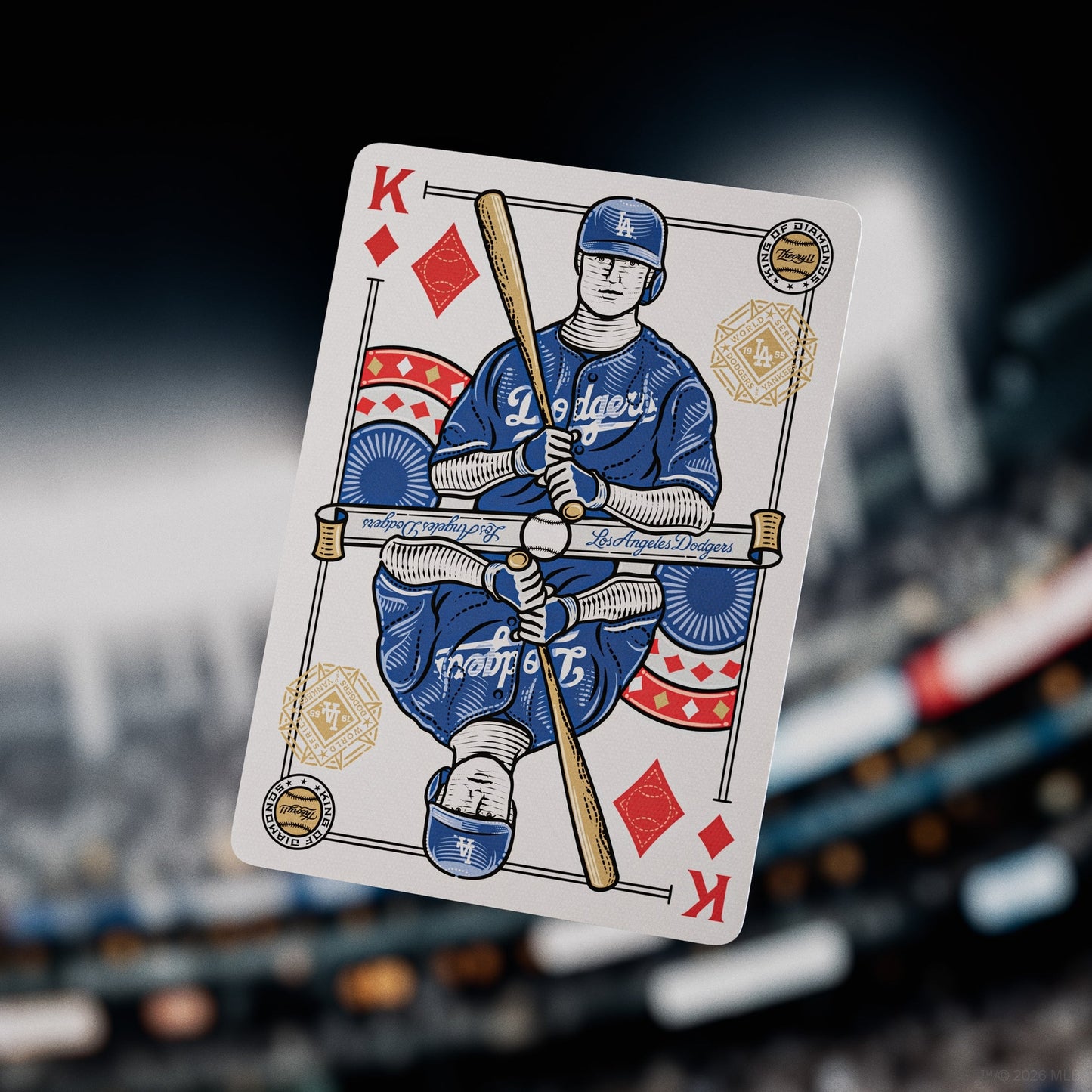 Baseball-themed playing card showing King of diamonds with Dodgers player illustration