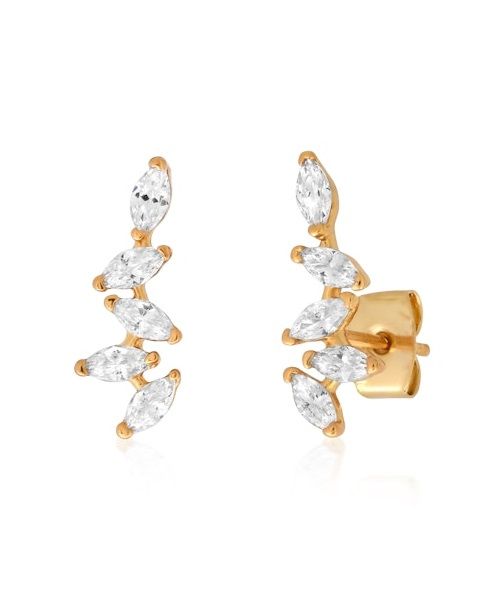 Gold-tone CZ crawler earrings, marquise-cut stones along ear, secure post backing