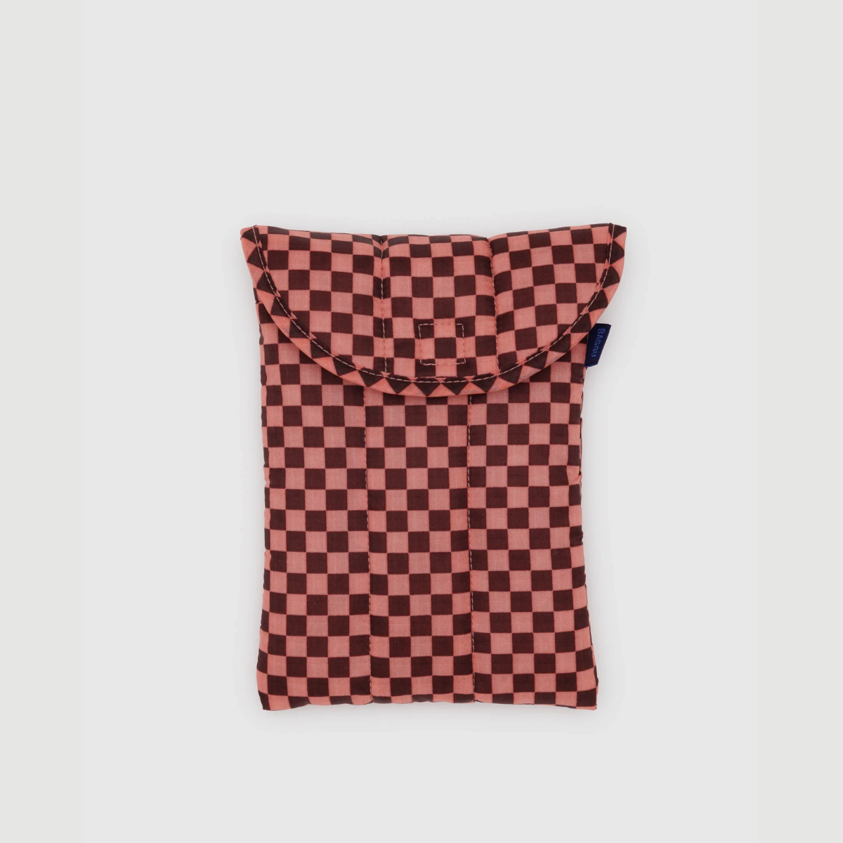 8-inch puffy tablet sleeve in brown checker print with snap-top flap