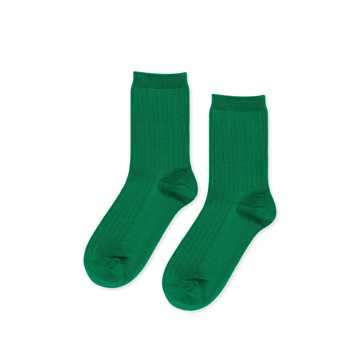 Ribbed crew socks in green, ankle length, elastic knit cuff