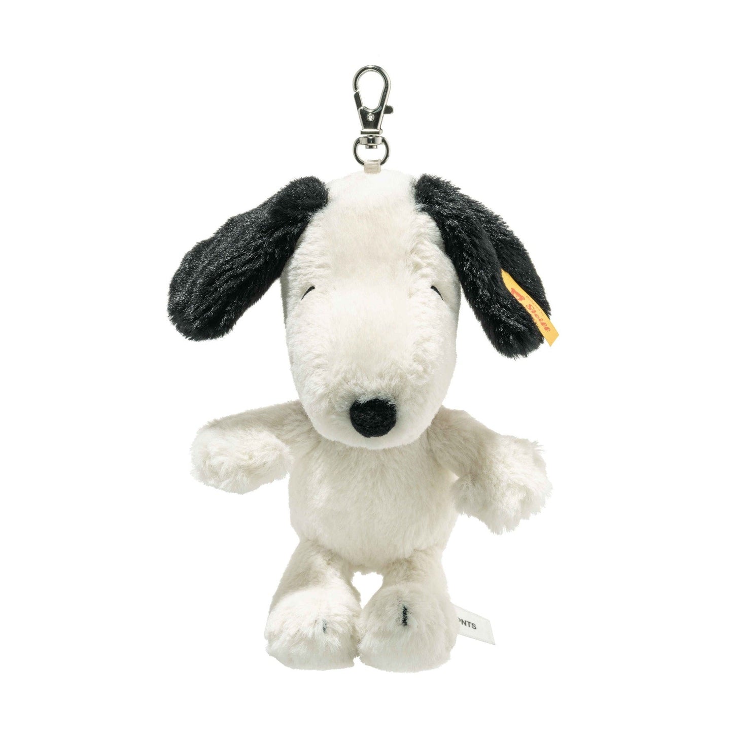 Plush Snoopy bag charm pendant with metal keyring, black ears and white body