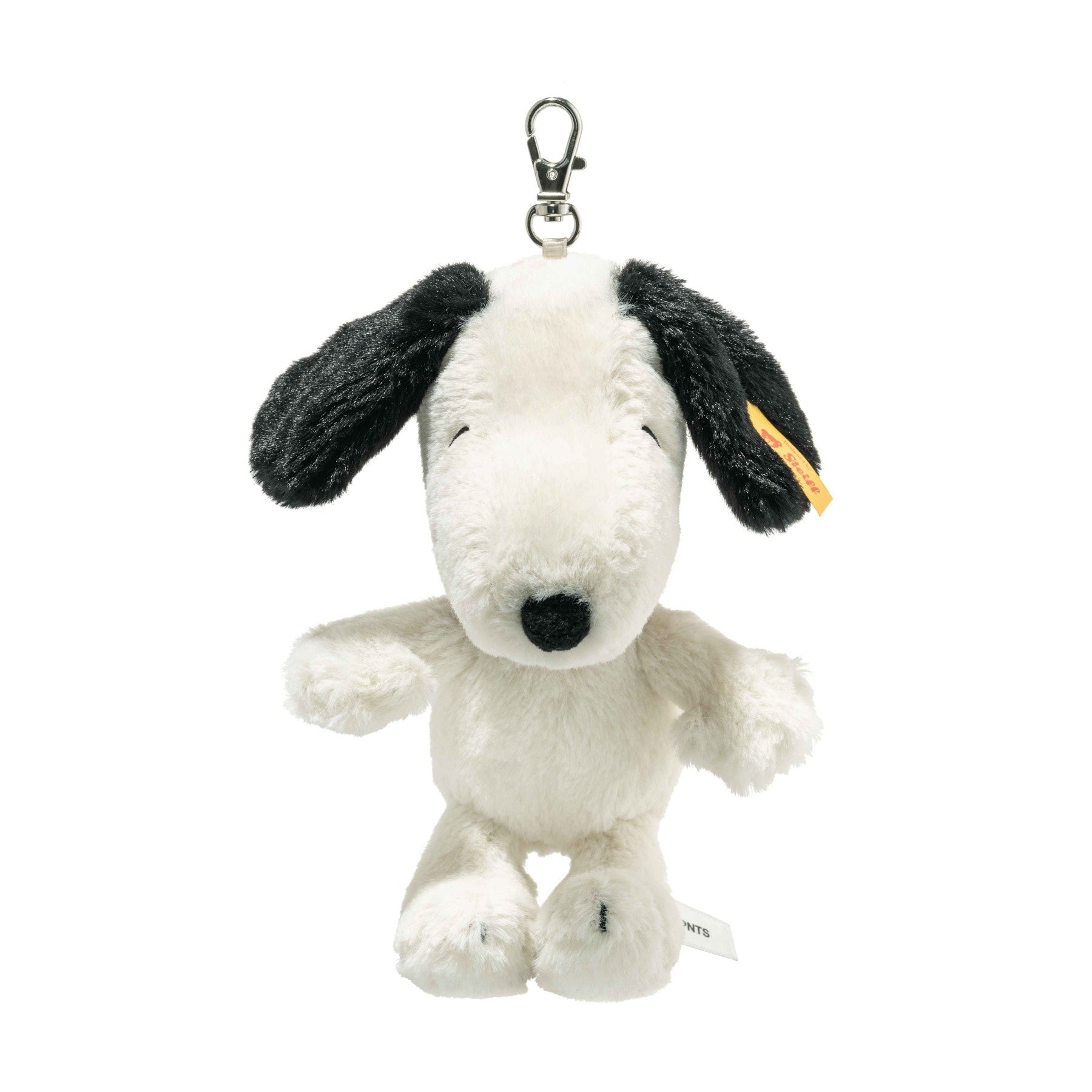 Plush Snoopy bag charm pendant with metal keyring, black ears and white body