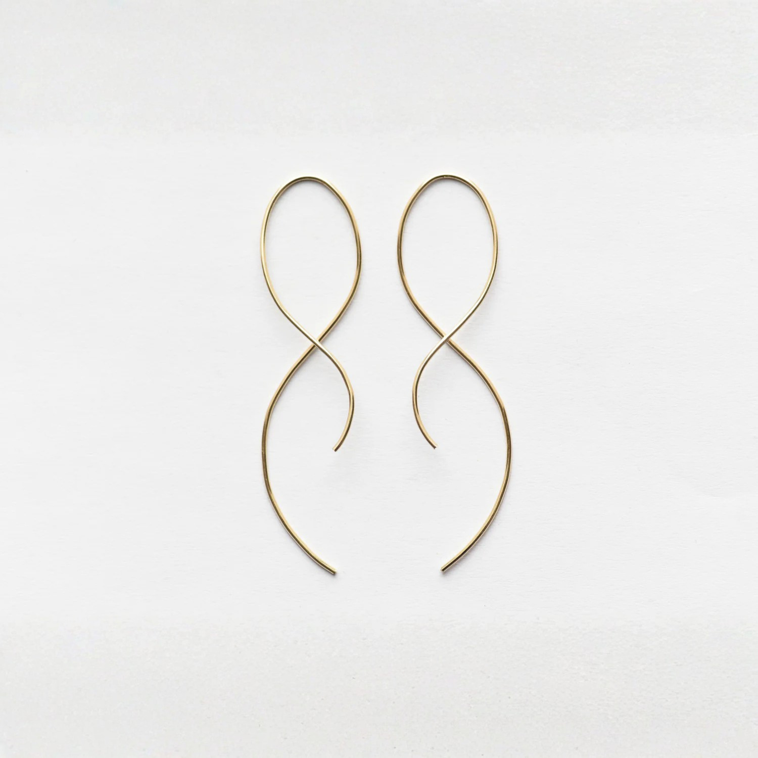 Large gold twist threader earrings, open loop design