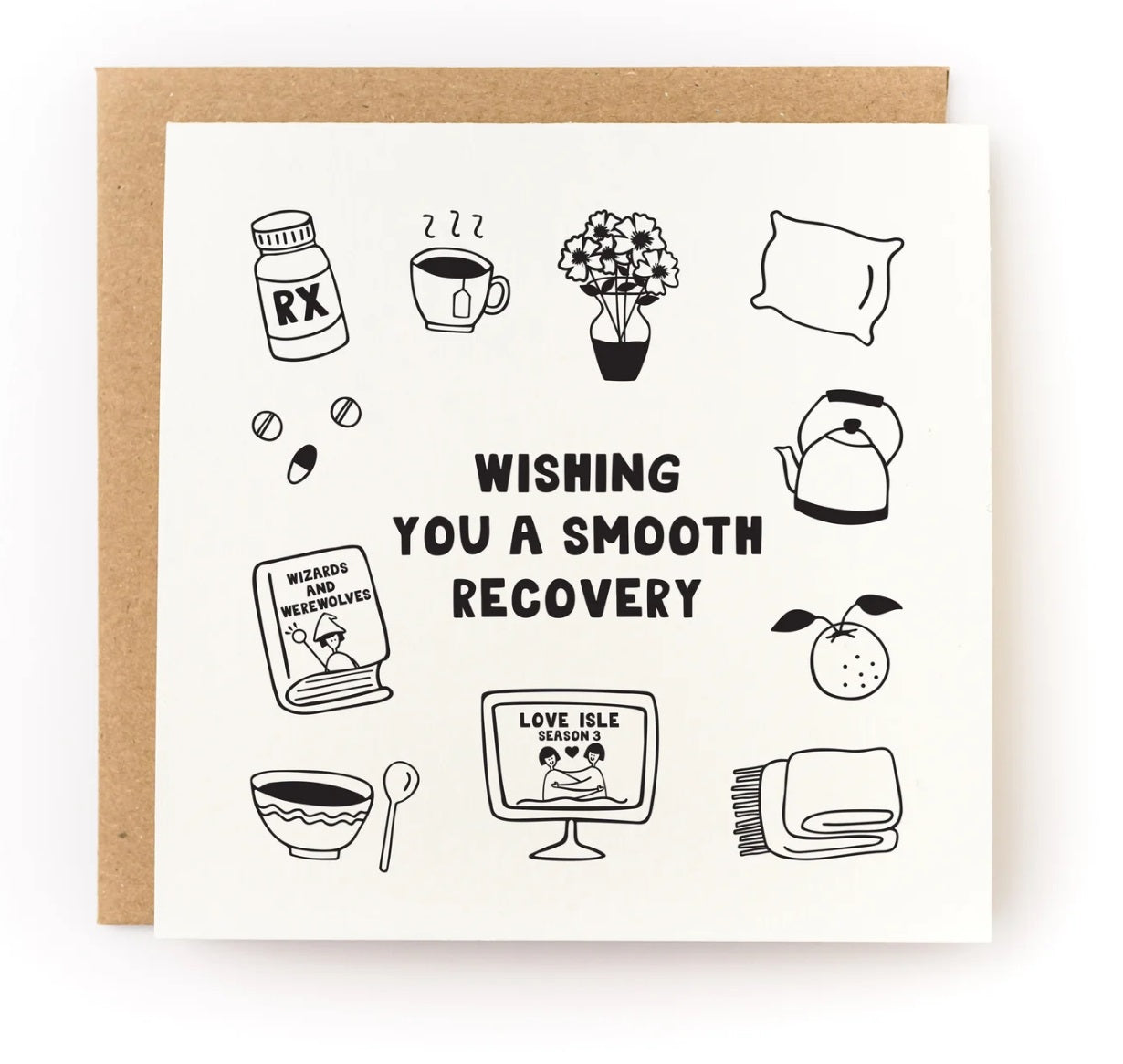 Recovery letterpress card with black icons and bold 'smooth recovery' message
