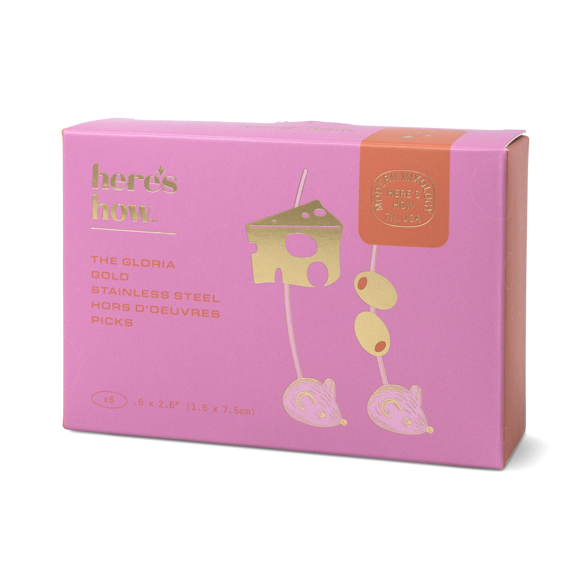 Pink box packaging for Gloria hors d'oeuvres picks, set of 6