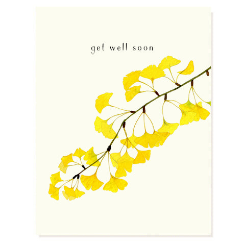 Get well soon card with yellow ginkgo leaf branch
