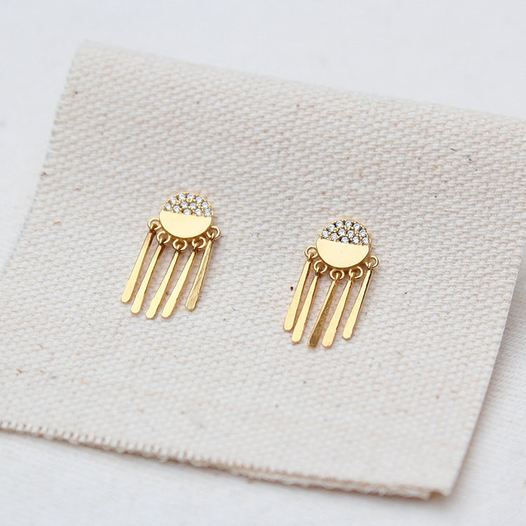 Pave Babette earrings with gold-tone dangling bars and pavé tops