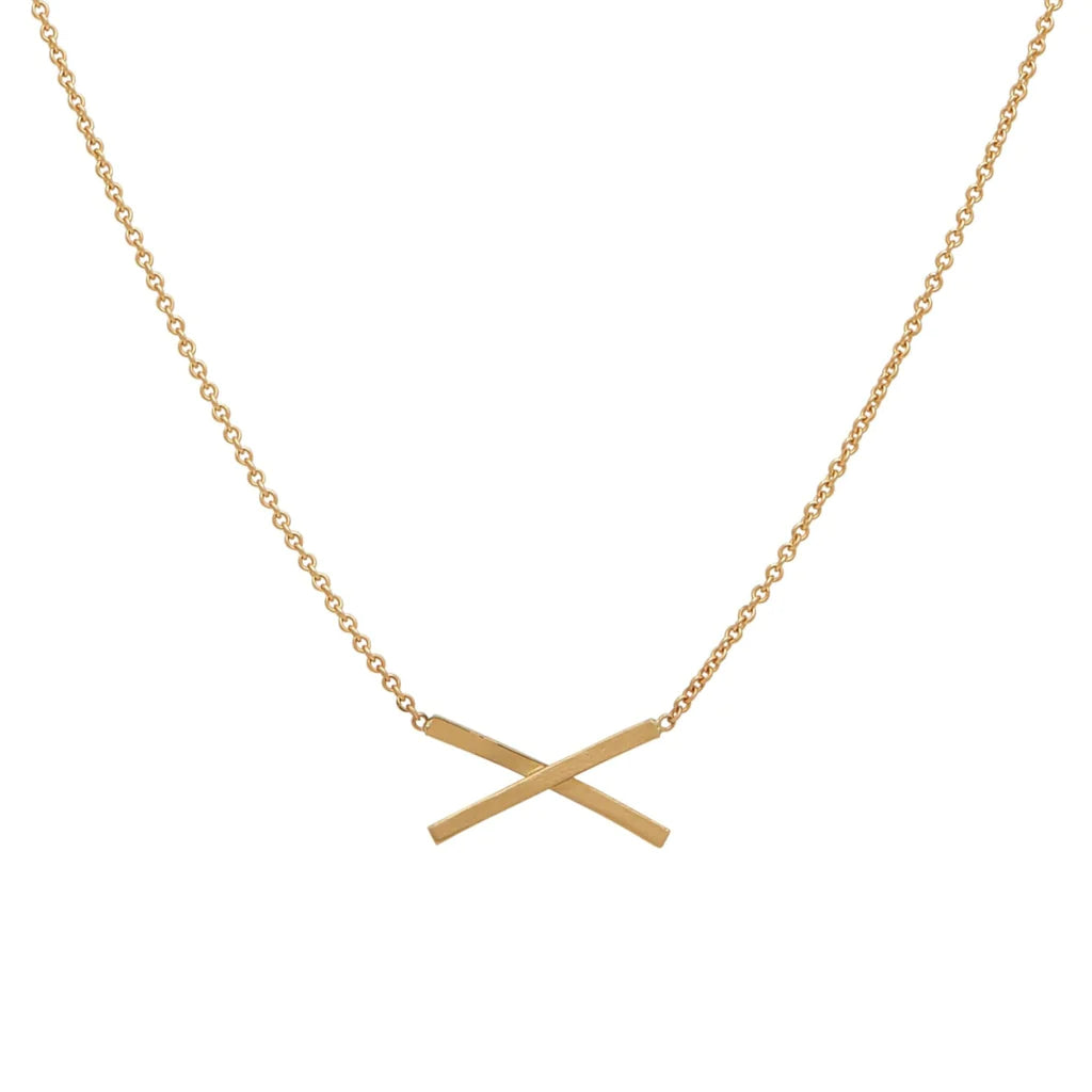 14K gold chain necklace with mini X bar pendant