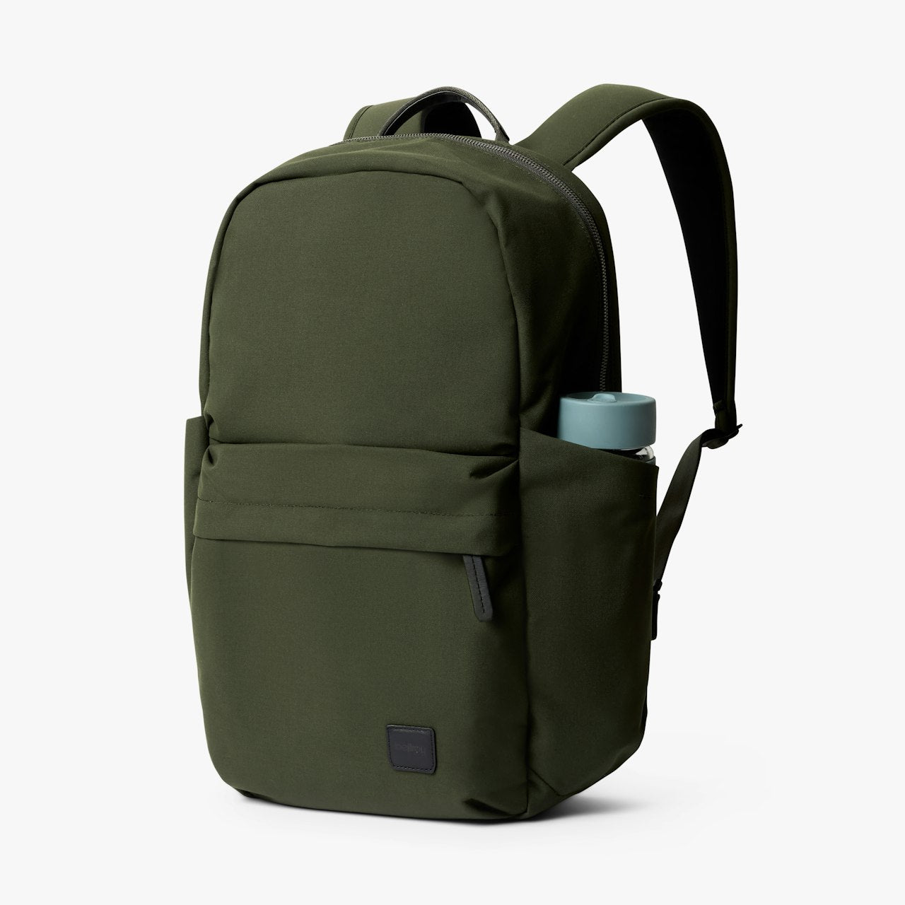 Olive classic daypack with front pocket and top handle, adjustable shoulder straps