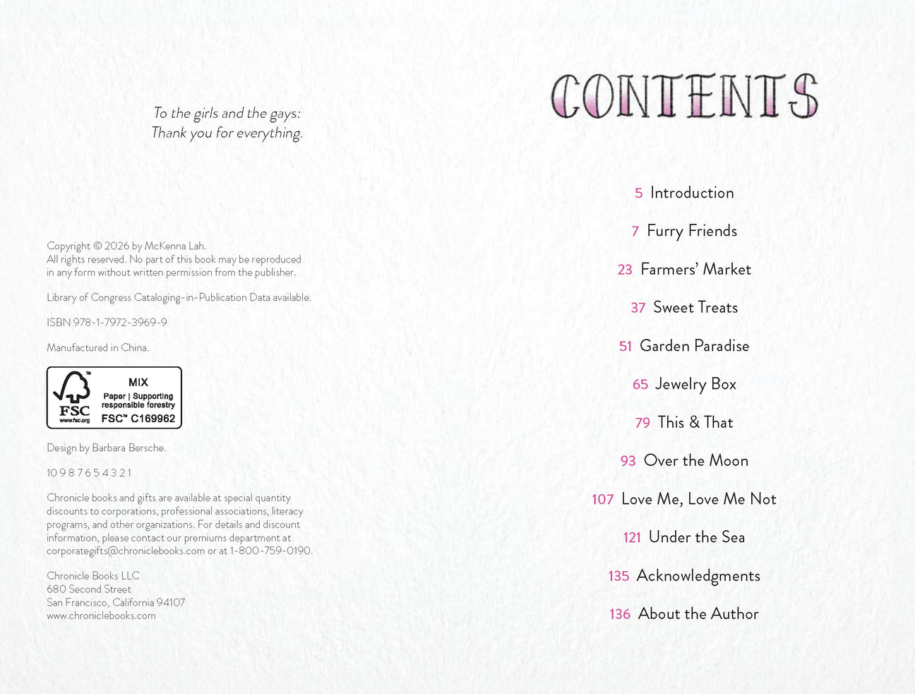 Book contents page listing chapters and credits, with 'Contents' heading