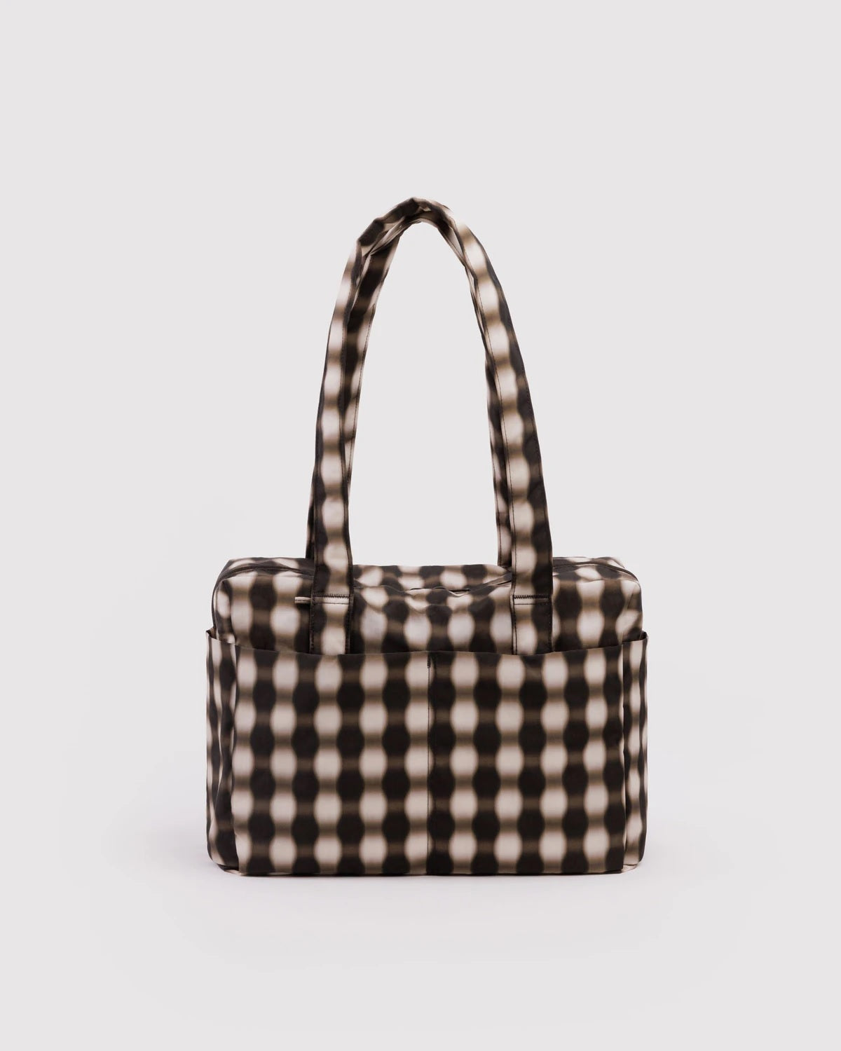 Black-and-cream check cloud tote bag with two top handles
