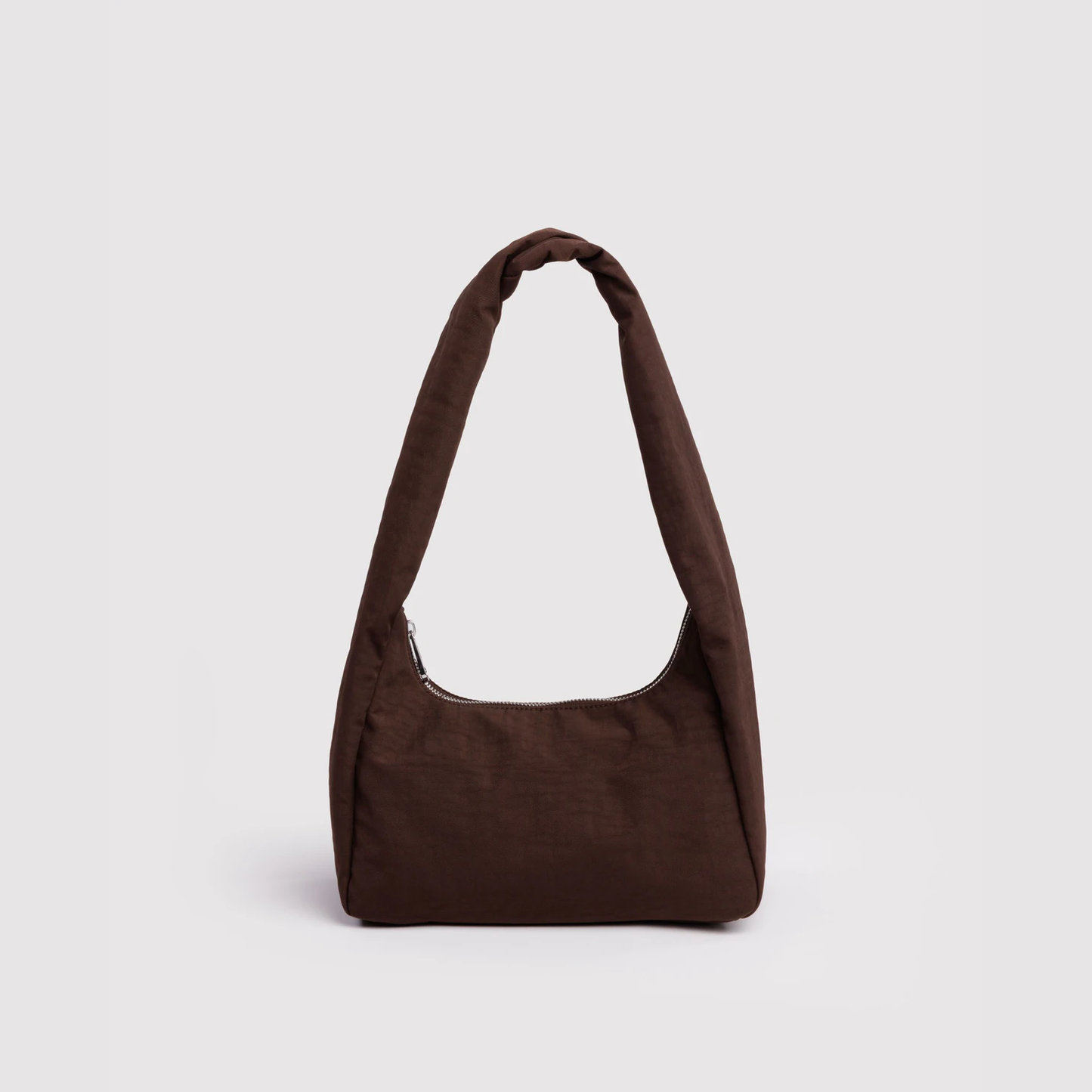 Small nylon meringue shoulder bag, dark brown with metal zipper