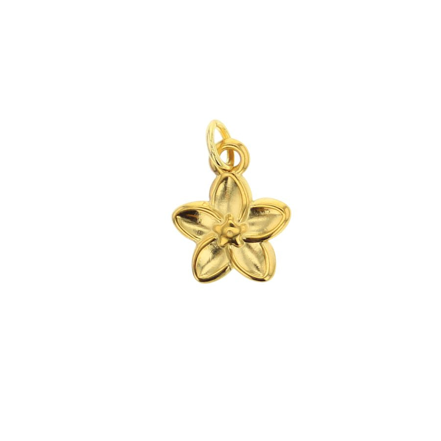 Gold plumeria flower charm with loop bail, flower pendant