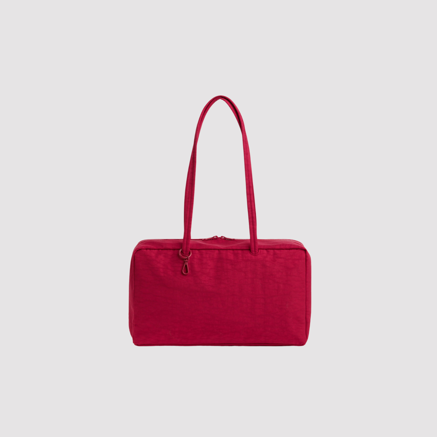 Medium nylon bowler bag in dark red with two top handles