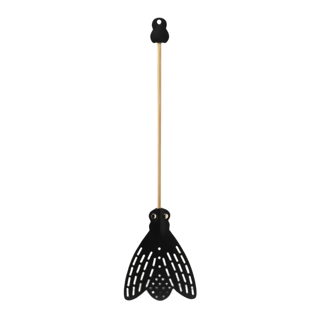 Essey fly swatter with black perforated mesh head and light wood handle