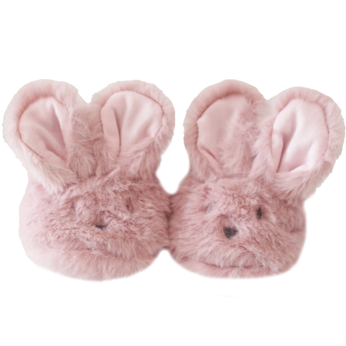 Pink fuzzy bunny booties, wide crossover strap and raised ear cuffs