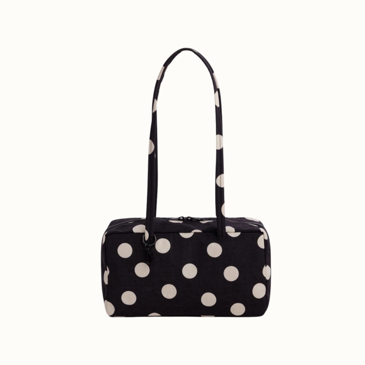 Medium Nylon Bowler Bag - Black and Cream Polka Dot
