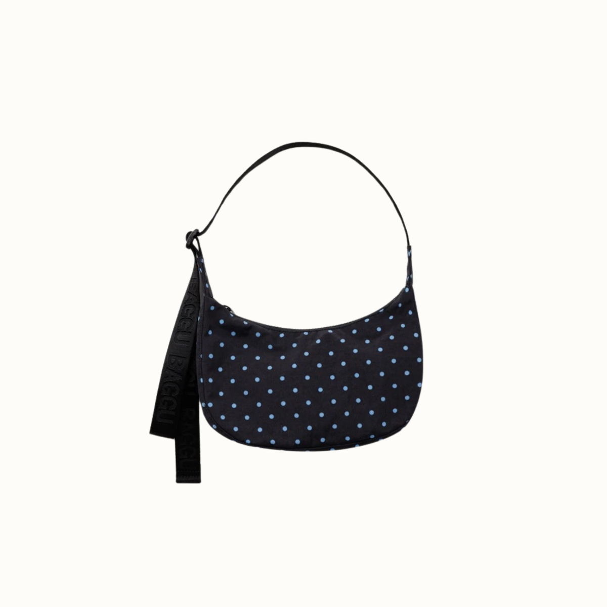 Small Nylon Crescent Bag - Black and Sky Blue Micro Dot