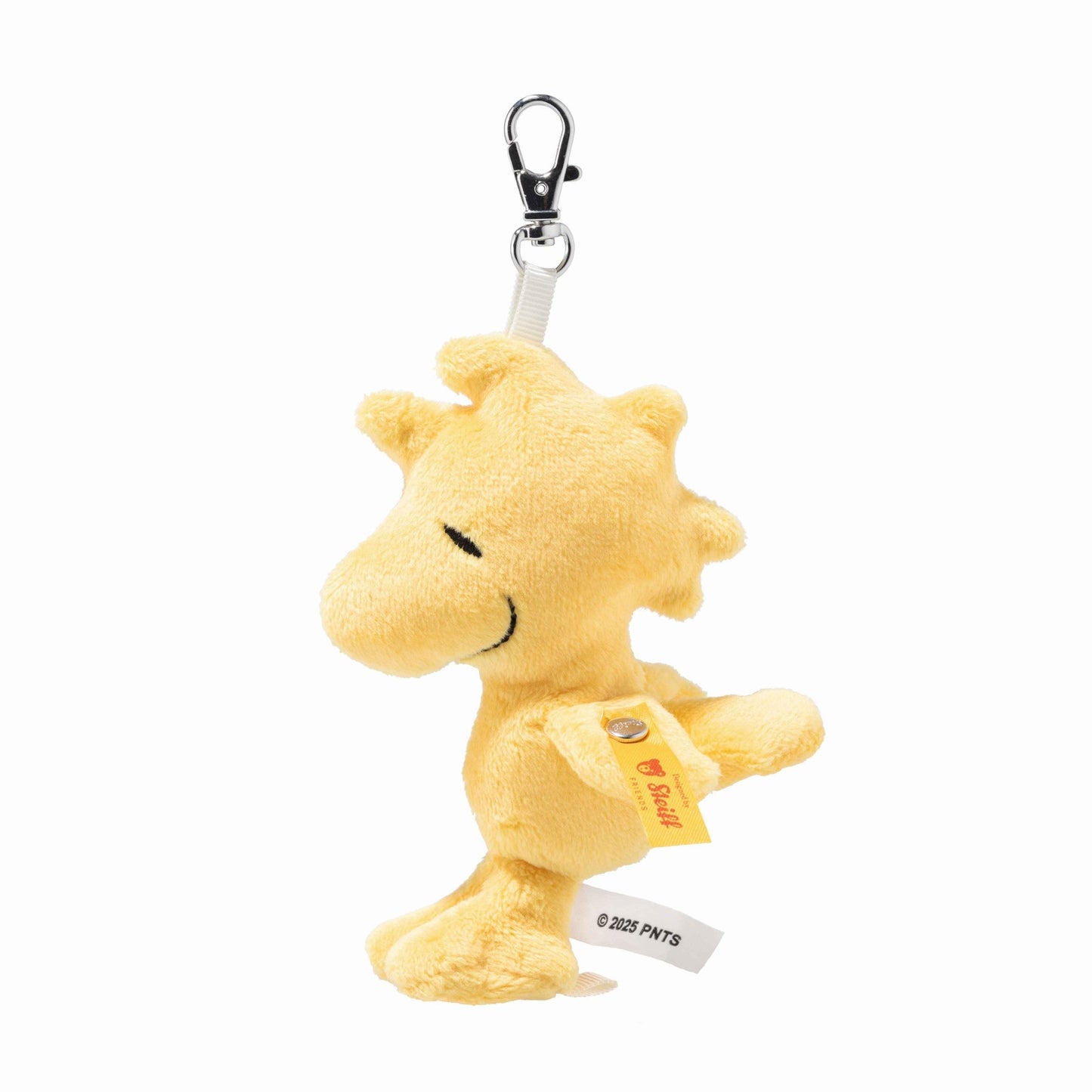 Yellow plush bear bag charm pendant with metal clasp and hanging loop